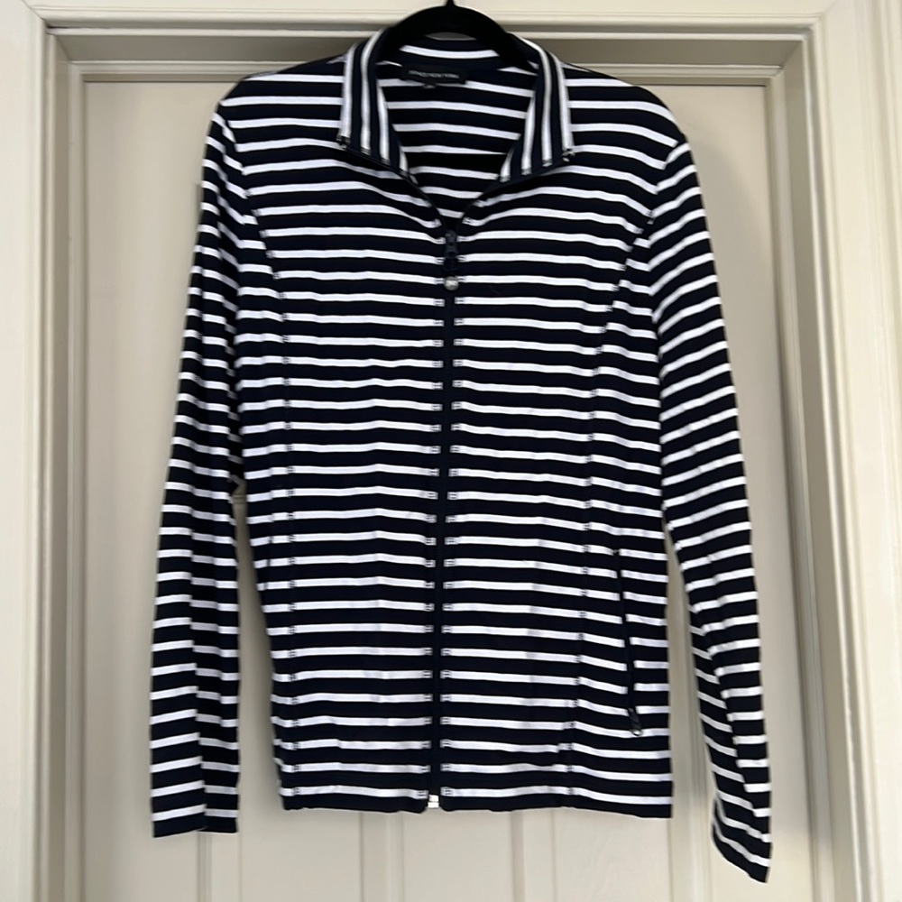 Jones New York navy and white strip zip up - size XL